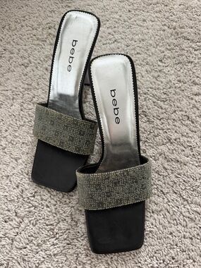 bebe Black Slide Mules with Glittering strap